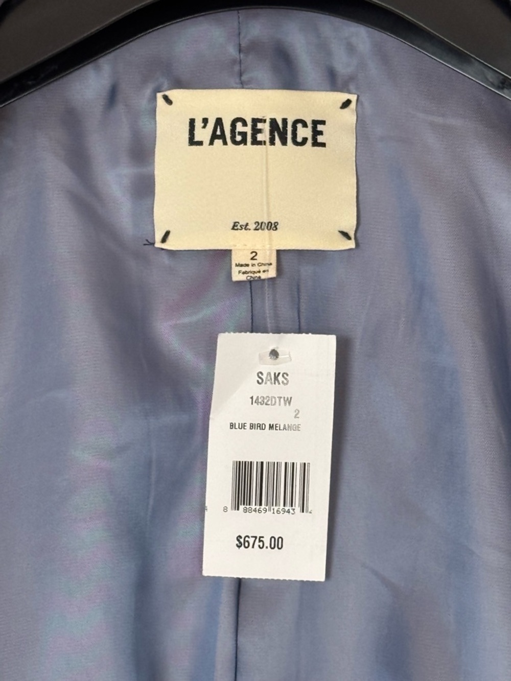 L'AGENCE Wool Blend Tweed Double-Breasted Blazer in Denim Blue - US 2 - Picture 6 of 9